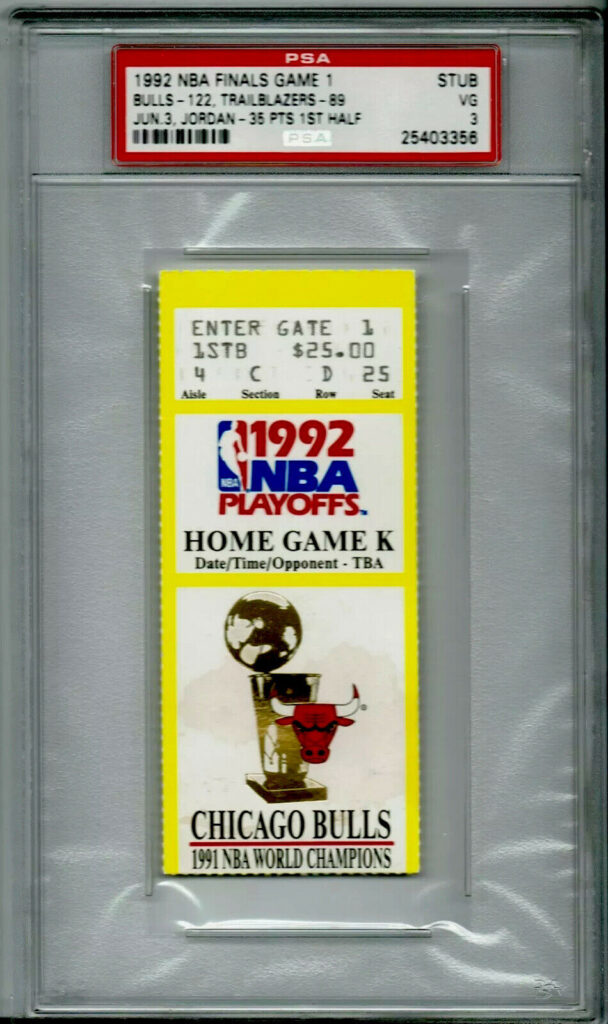 Michael Jordan NBA Finals (PSA) 1992 Game 1 Ticket Shrug Game 35 Points