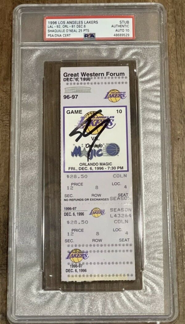 Shaquille O'Neal Signed-kobe rookie-1996-Lakers Ticket