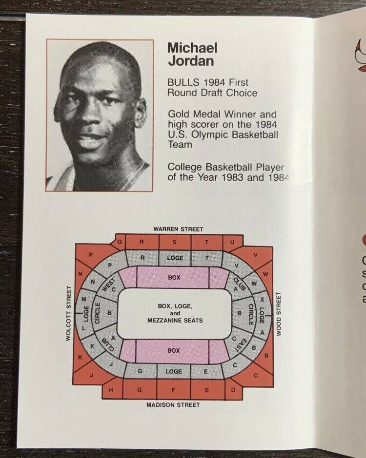 Michael Jordan Rookie 1985 Chicago Bulls Pocket Schedule / Pre 1986 ...