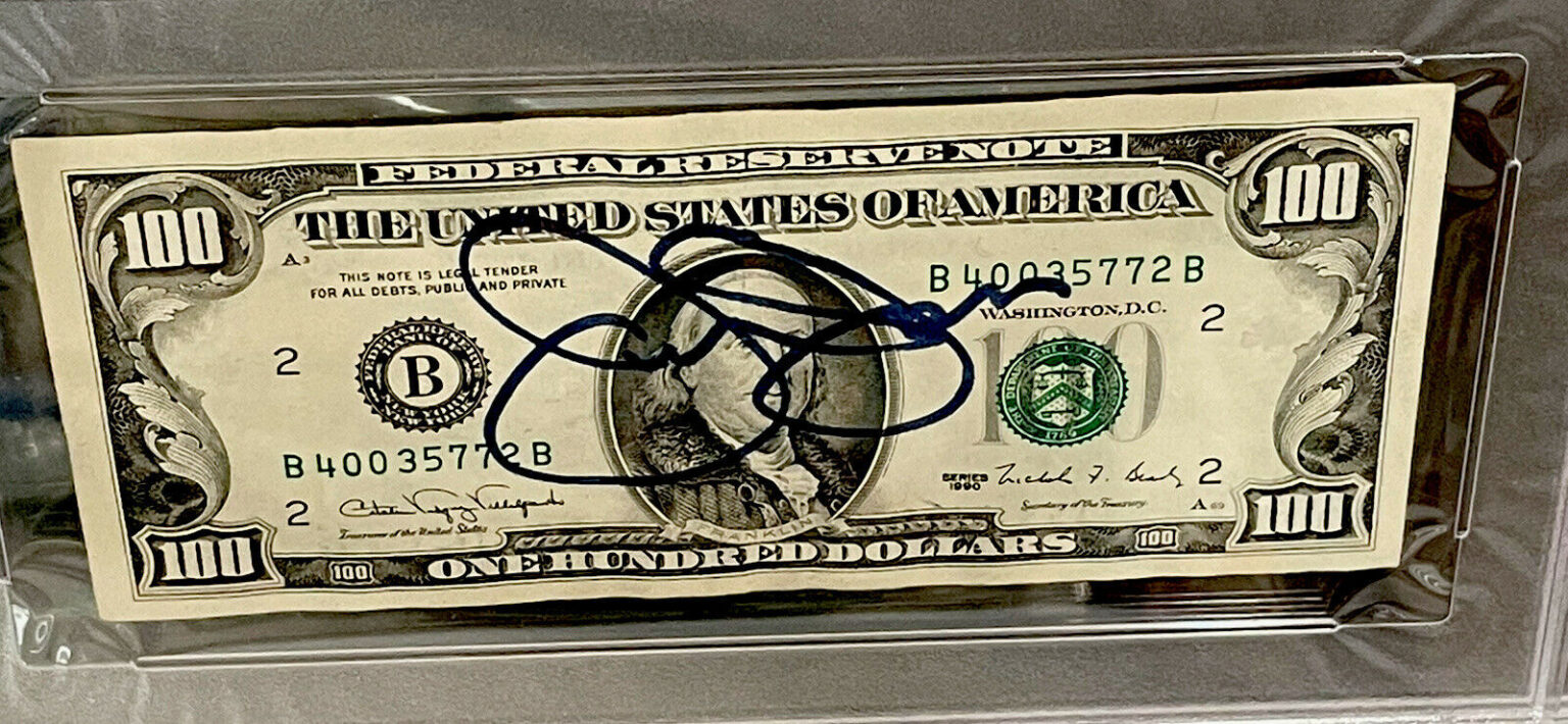 Jerry Jones Autograph Old $100 Dollar Bill (PSA) Encapsulated Dallas