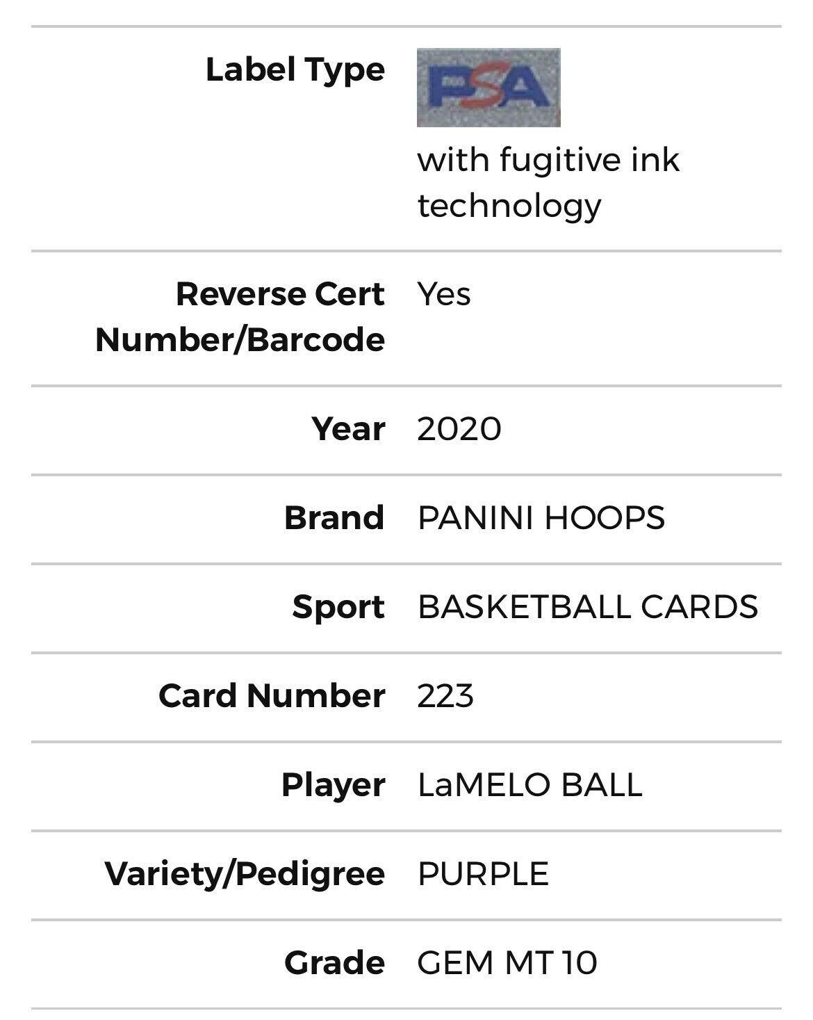 LaMelo Ball Rookie (PSA 10) GEM-MINT Panini Hoops (Purple) Only 16 in  Population – Beverly Hills Swap Meet