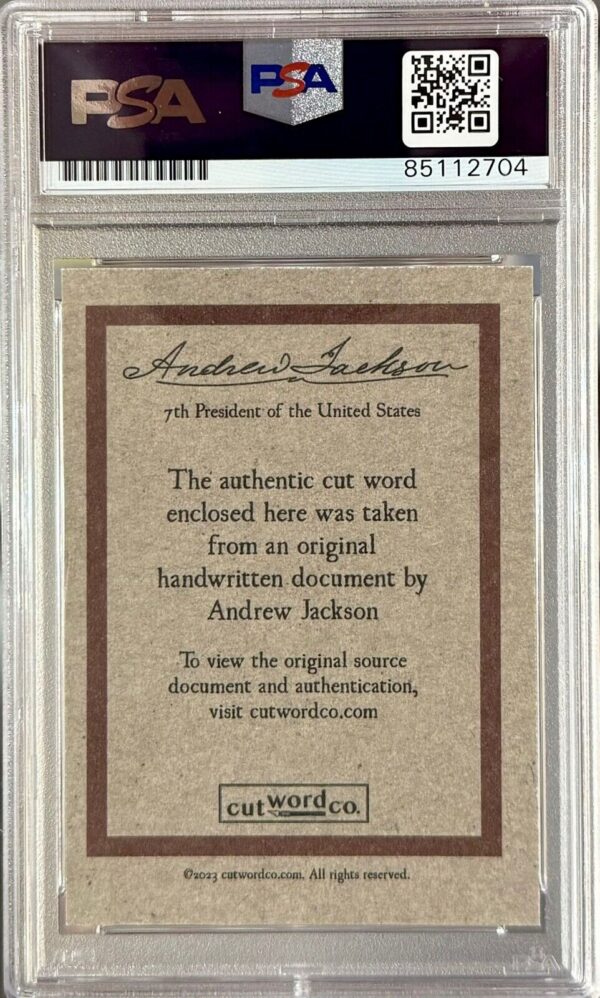 Andrew Jackson Authentic Handwriting PSA DNA Certified Political Card Andrew Jackson Authentic Handwriting PSA DNA Certified Political Card