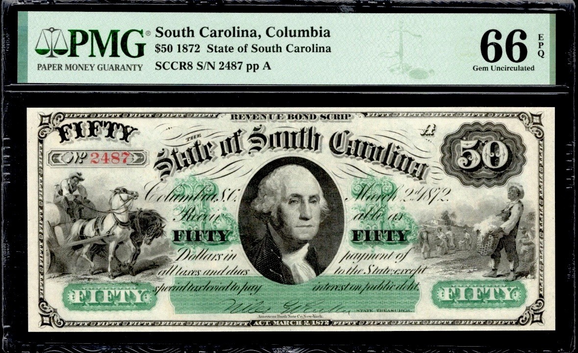 1872-Rare-Civil War-Currenc-Revenue-PMG-66-GEM-mint