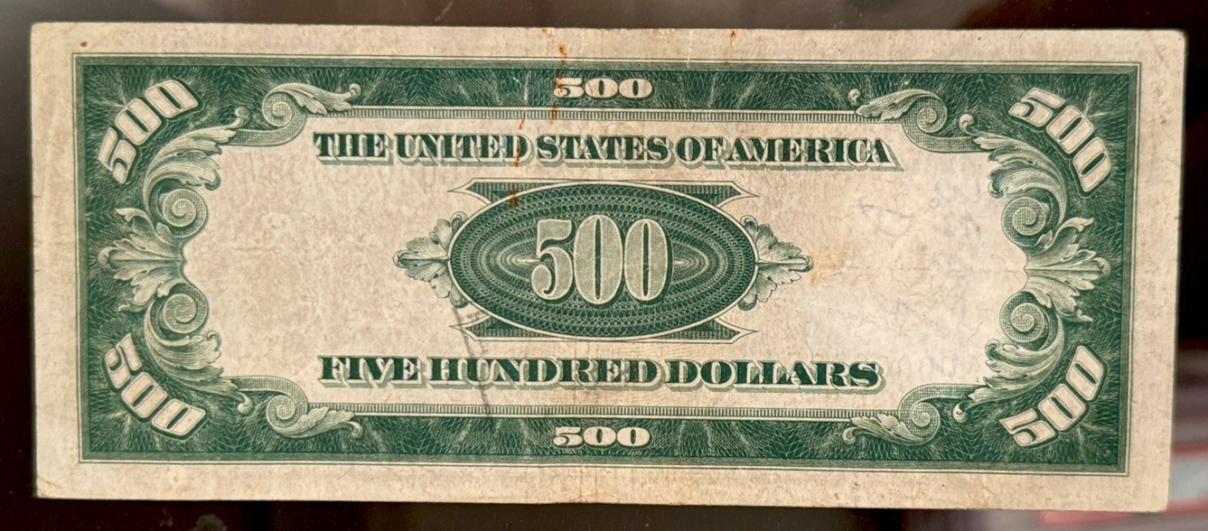 1928-$500-FIVE HUNDRED DOLLAR-Note-BACK