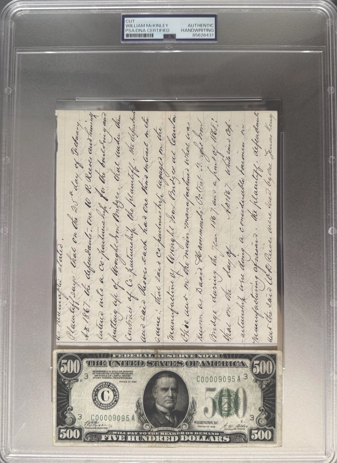 1928-$500-FIVE HUNDRED DOLLAR-Note-Presdient-William-McKinley-PSA-DNA