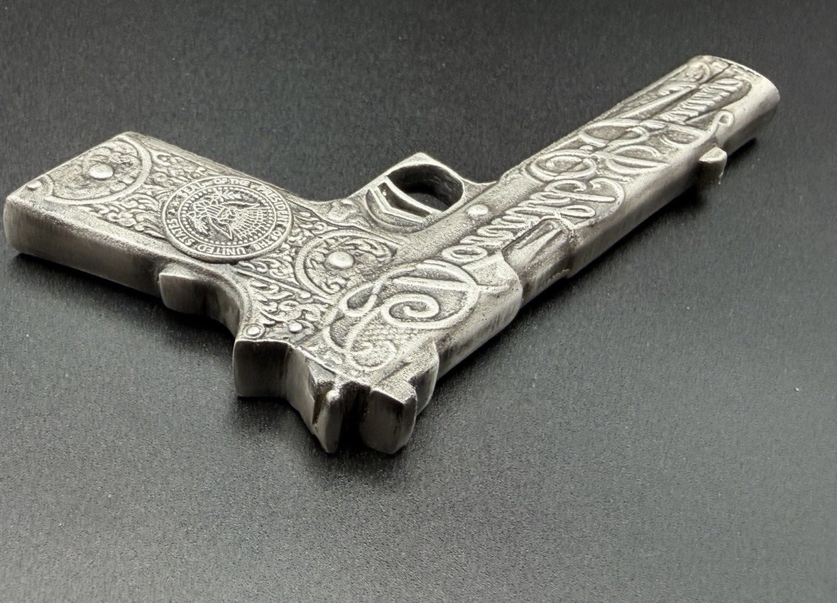 Donald Trump-The Don-45- 45 gun-Silver-Pistol-silver-Fine