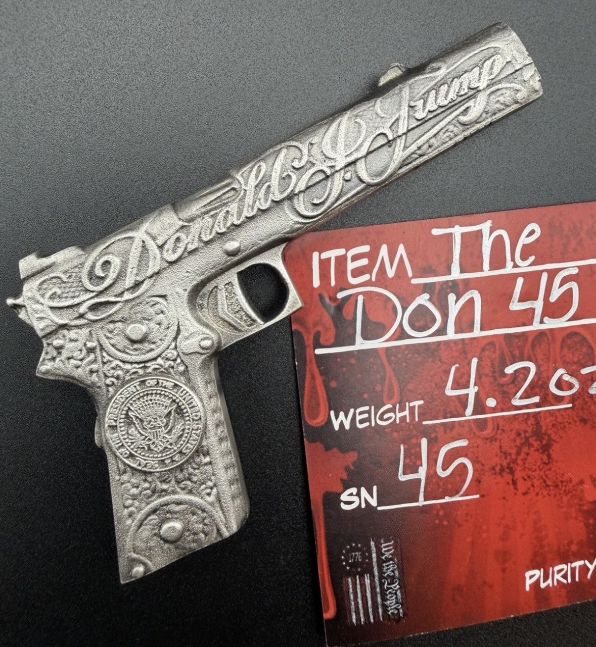 Donald Trump-The Don-45- 45 gun-Silver-Pistol-silver-Fine-maga